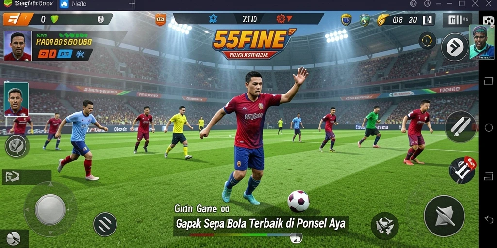 Tampilan gameplay 55FIVE yang menegangkan dengan aksi sepak bola nyata.