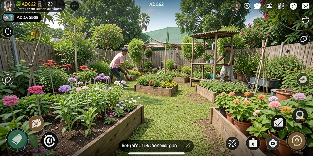 Tampilan gameplay ADG62 yang menakjubkan saat berkebun.