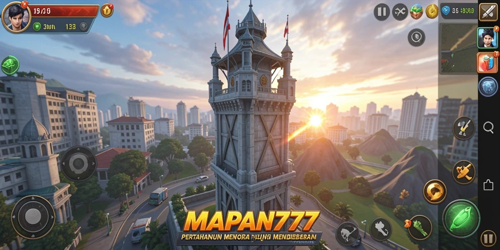 Screenshot utama MAPAN777 menampilkan pertempuran menara yang intens dan strategis.