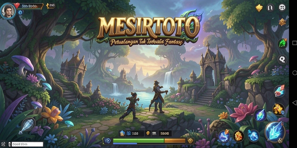 Screenshot MESIRTOTO menampilkan aksi pertempuran seru dalam dunia fantasi.