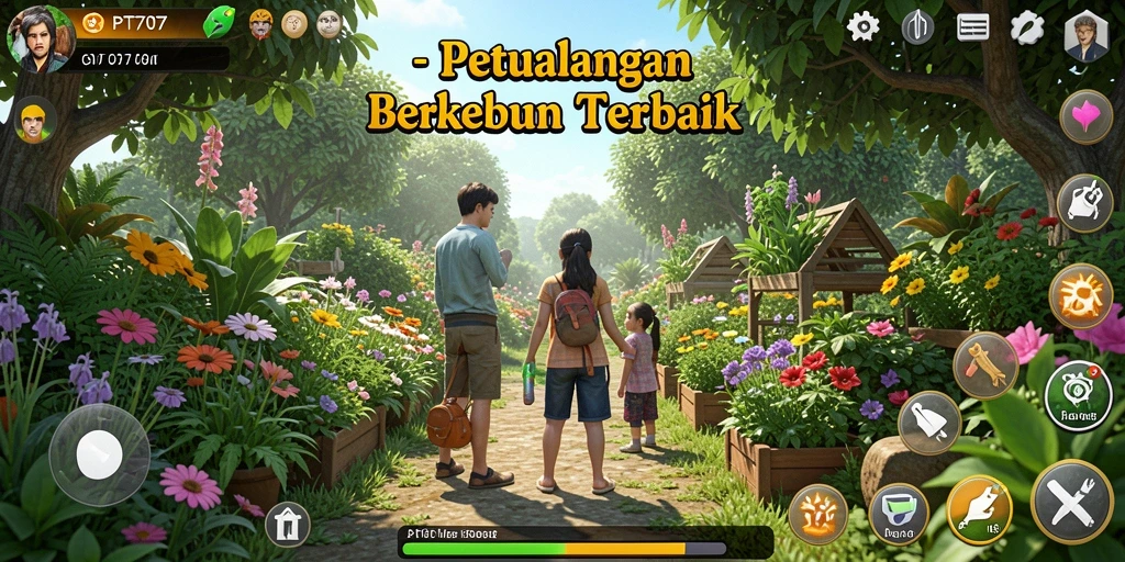 Tampilan gameplay PT707 menampilkan pertanian yang indah dan beragam tanaman.