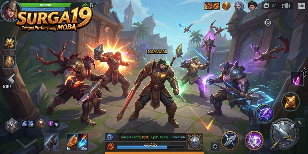 Gameplay seru dan menegangkan dalam SURGA19, penuh aksi MOBA.