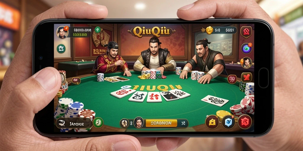 Screenshot utama T6 menampilkan aksi seru dalam permainan QiuQiu.