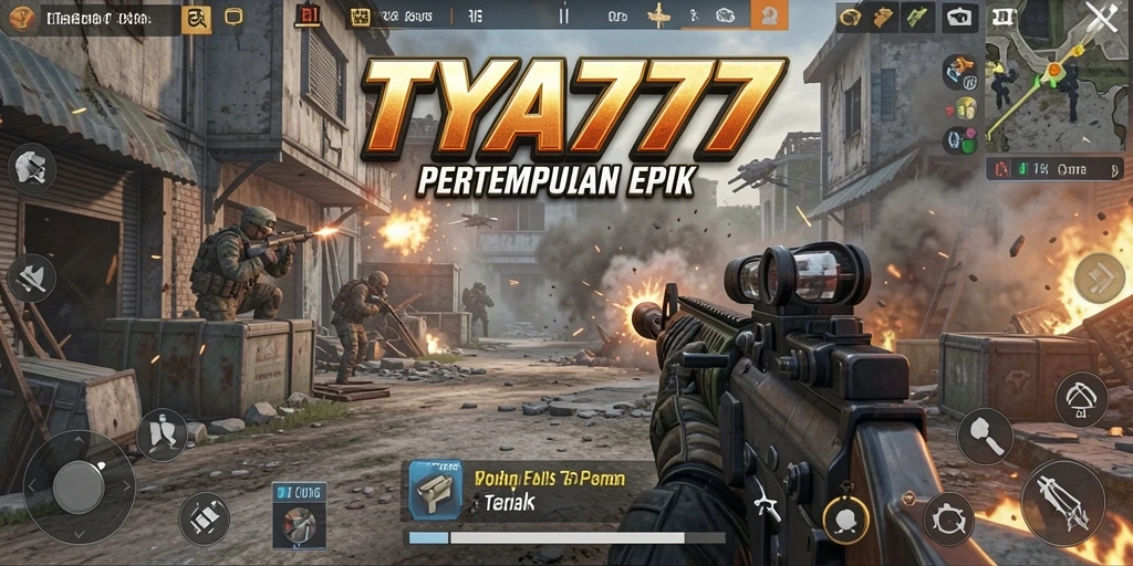 Screenshot gameplay TYA777 menampilkan aksi tembak-menembak yang mendebarkan.